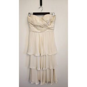 Vtg Ralph Lauren Womens Strapless Tiered 100% Silk Dress Size 10 Cream Romantic